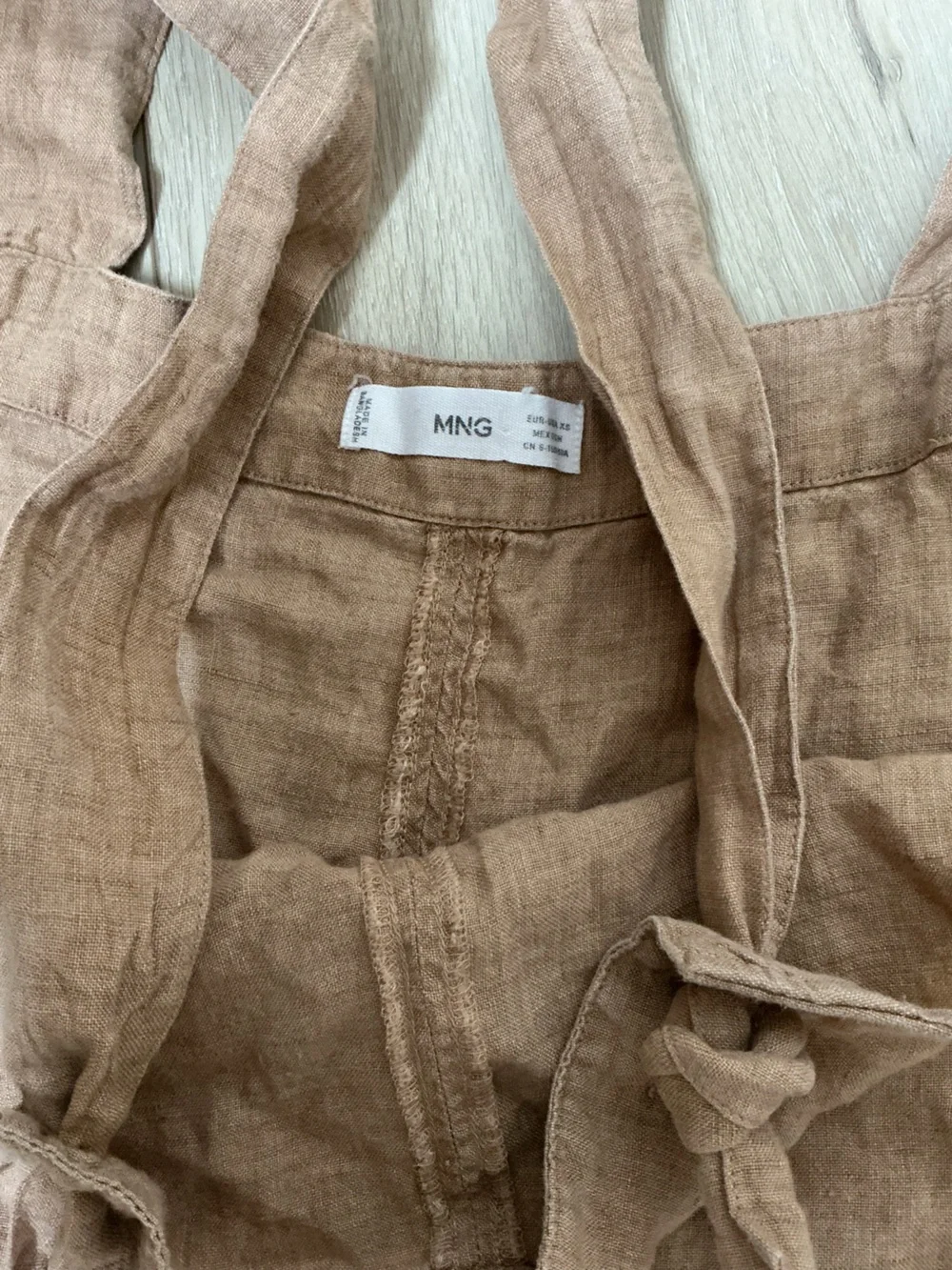 Mango Tie-Shoulder Linen-Blend Jumpsuit in Tan/Camel